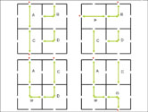 Examples of layouts for larger puzzles using different arrangments of smaller puzzles.